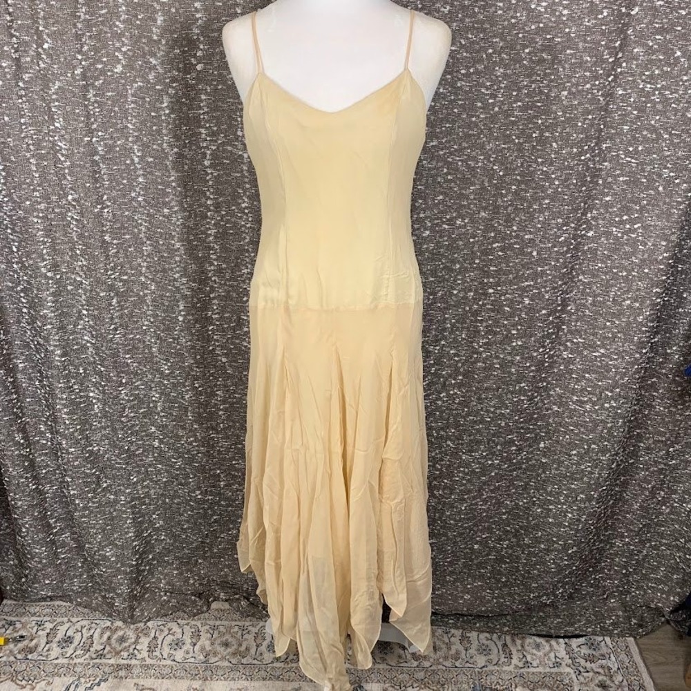 Oleg Cassini Cream Silk Handkerchief Hem Maxi Dress Fairy Whimsigoth Women's 8